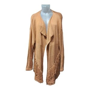 Velzera Camel Open Front Knit Cardigan With Fringe Details Size 1X/2X